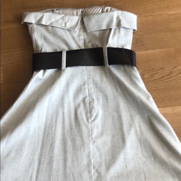 Strapless Beige Dress with Brown Accent Belt - Picture 3 of 3